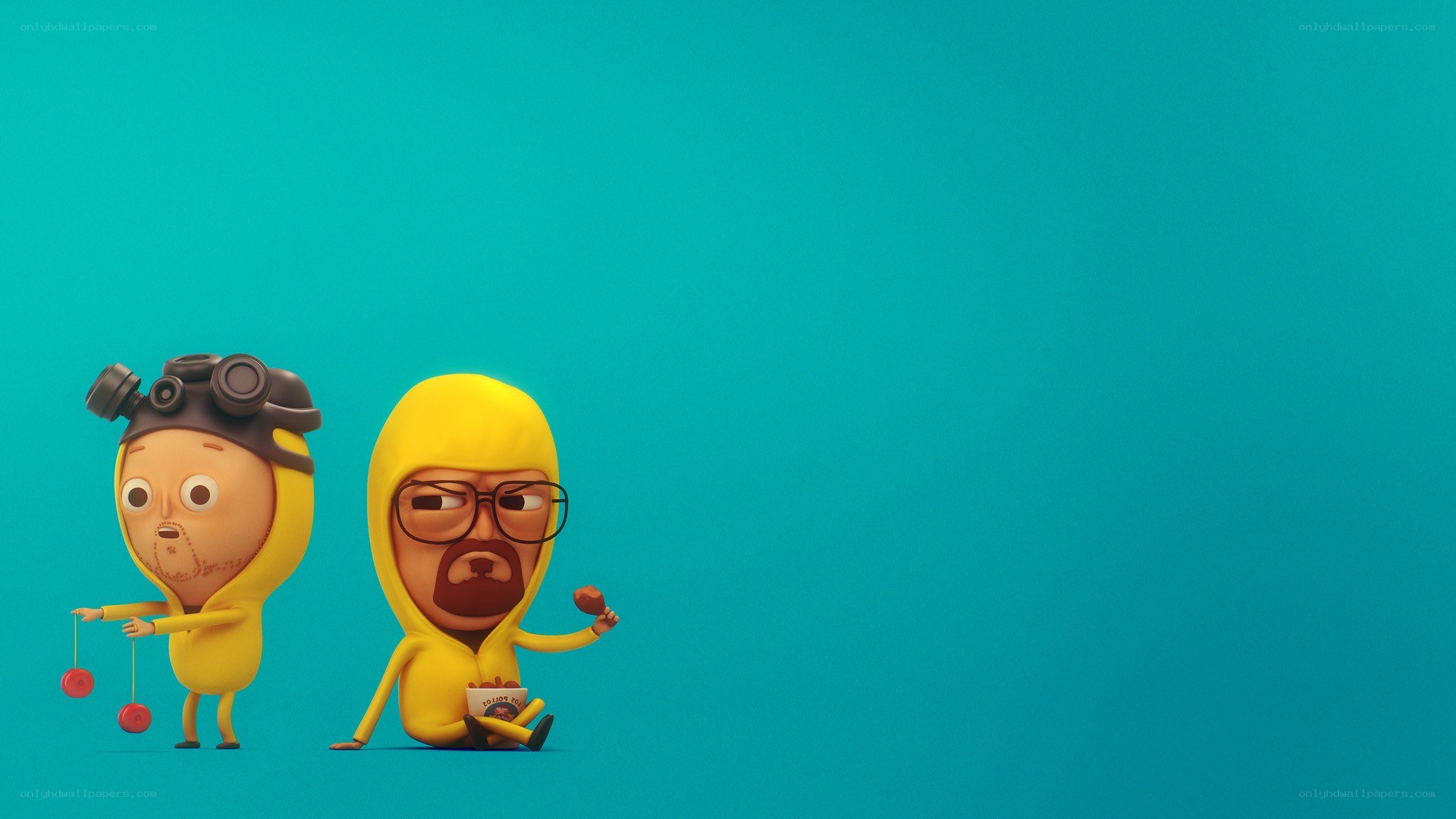 Two cartoon characters in yellow suits