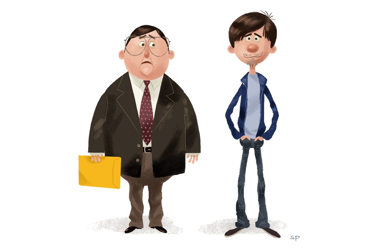 Two cartoon characters standing