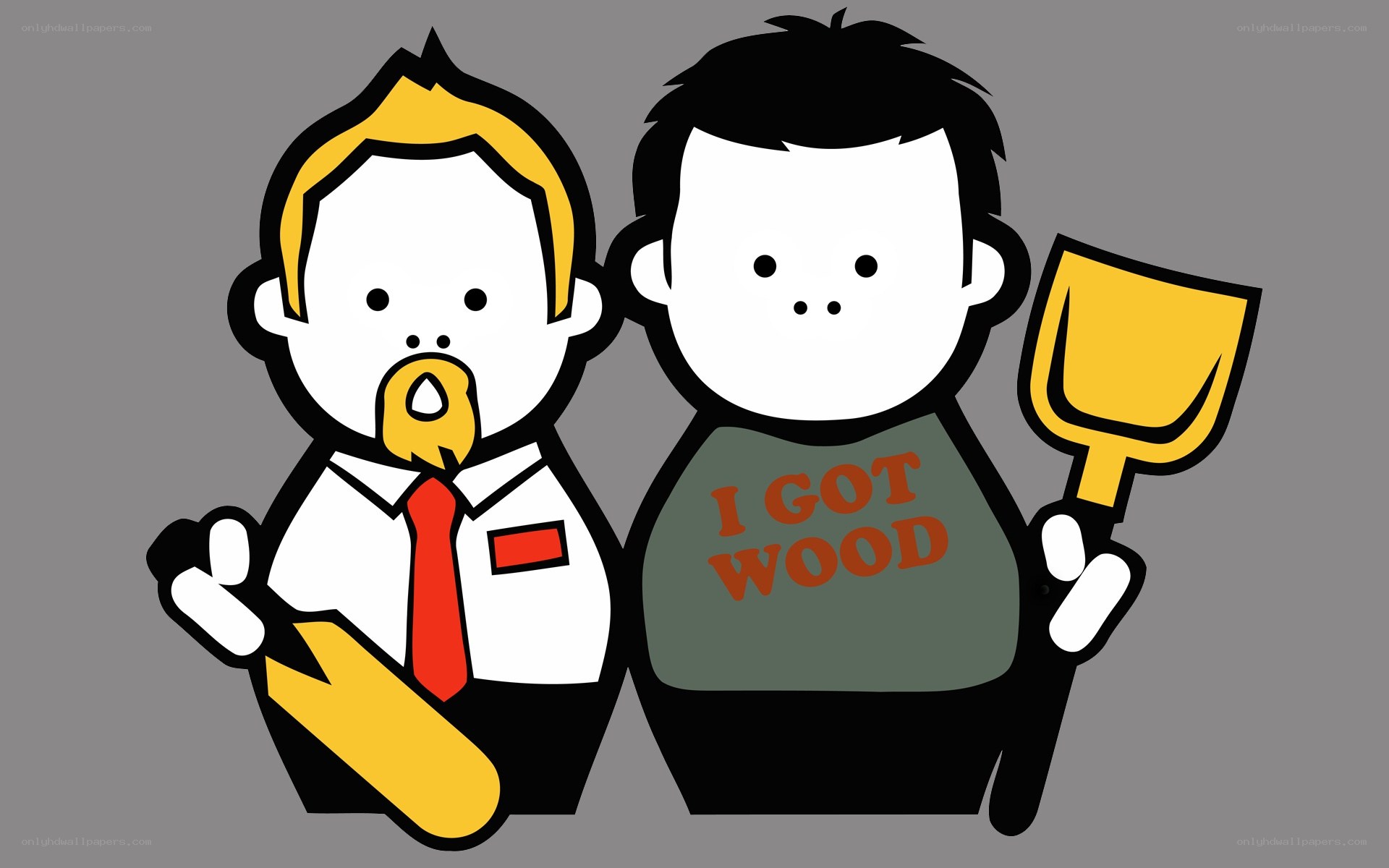 two cartoon characters with tools