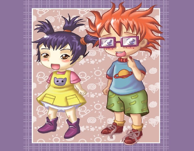 Two cartoon children standing together