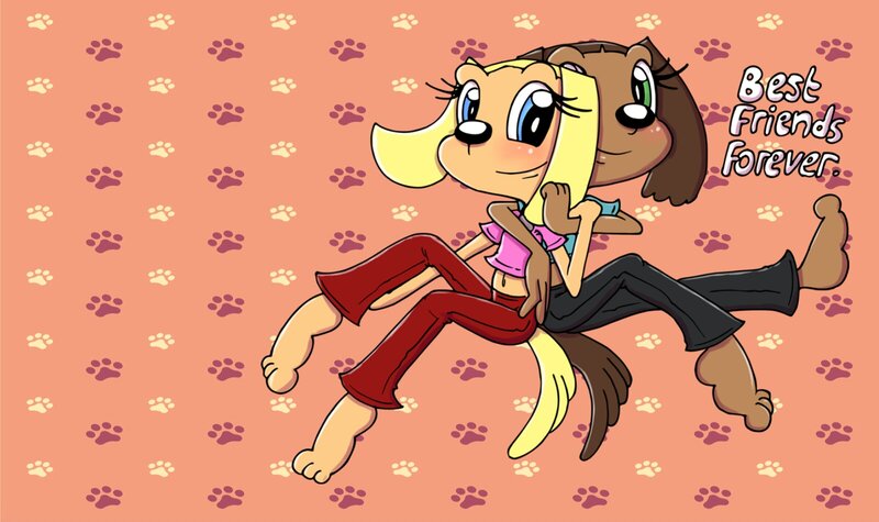 Two Cartoon Dogs Hugging