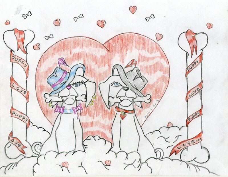 Two Cartoon Dogs in Love