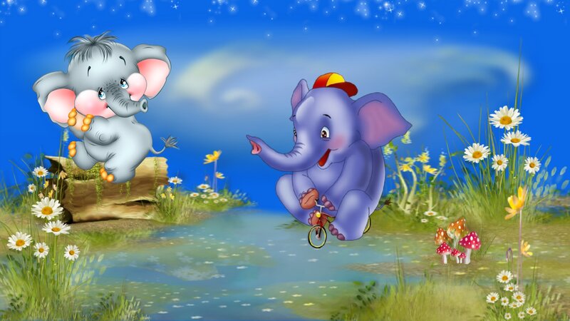 Two Cartoon Elephants — Blue