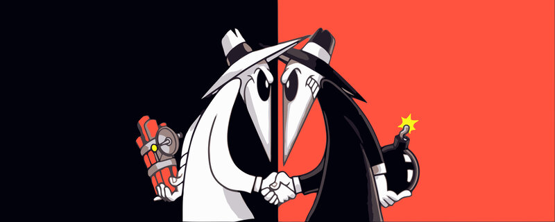 Two Cartoon Figures Shaking Hands — Black