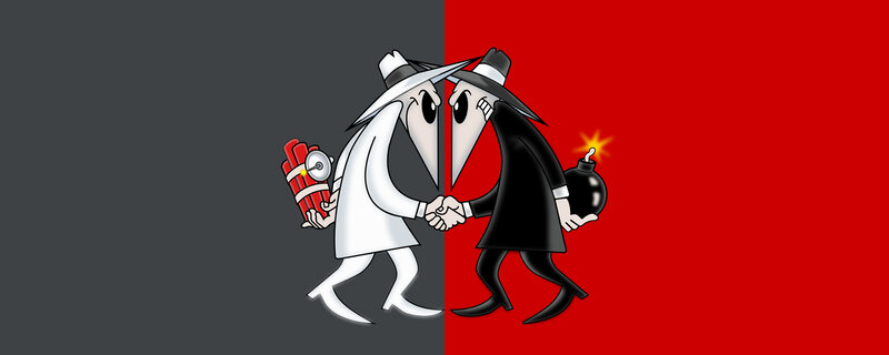 Two Cartoon Figures Shaking Hands — Gray
