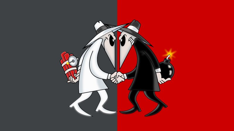 Two Cartoon Figures Shaking Hands — Red, Dramatic