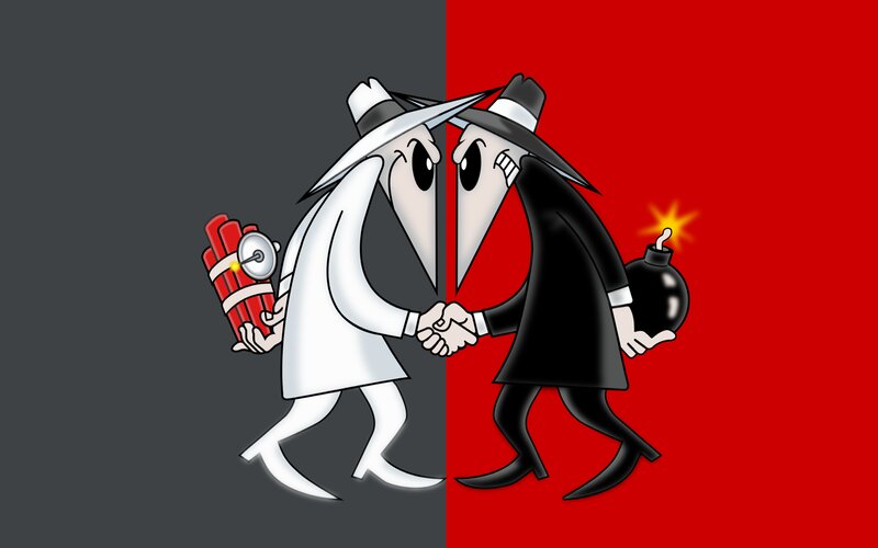 Two Cartoon Figures Shaking Hands — Red