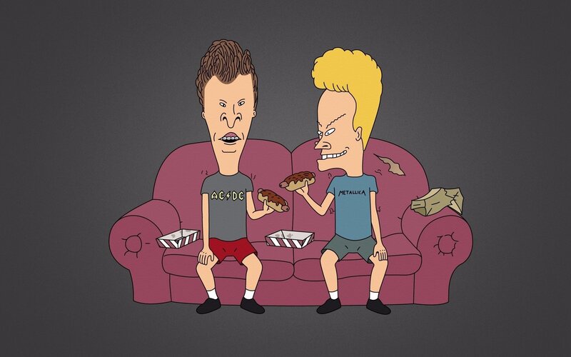 Two Cartoon Men on Couch