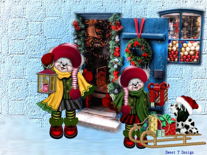 Two Cartoon Mice with Gifts