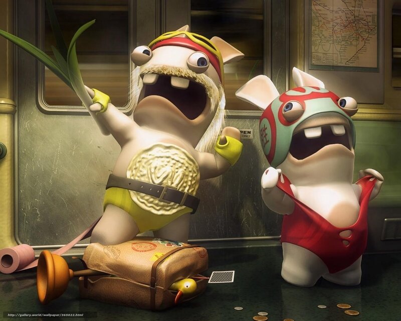 Two Cartoon Rabbits — Green
