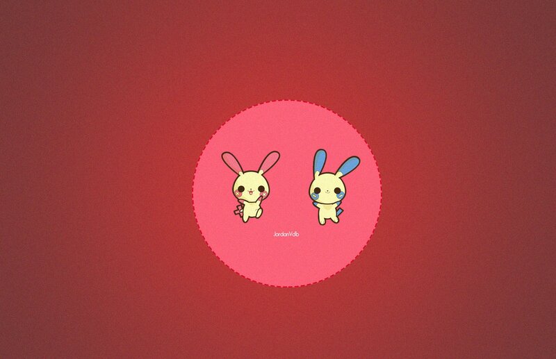 Two Cartoon Rabbits — Red