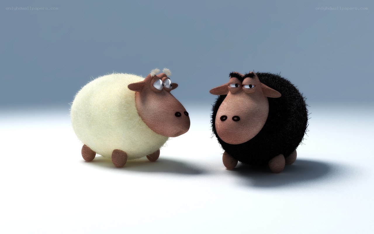 two cartoon sheep facing each other