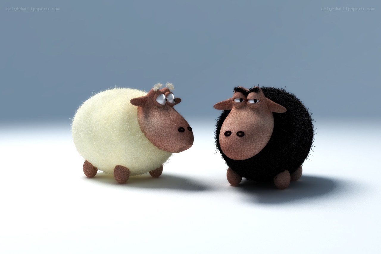 two cartoon sheep facing each other
