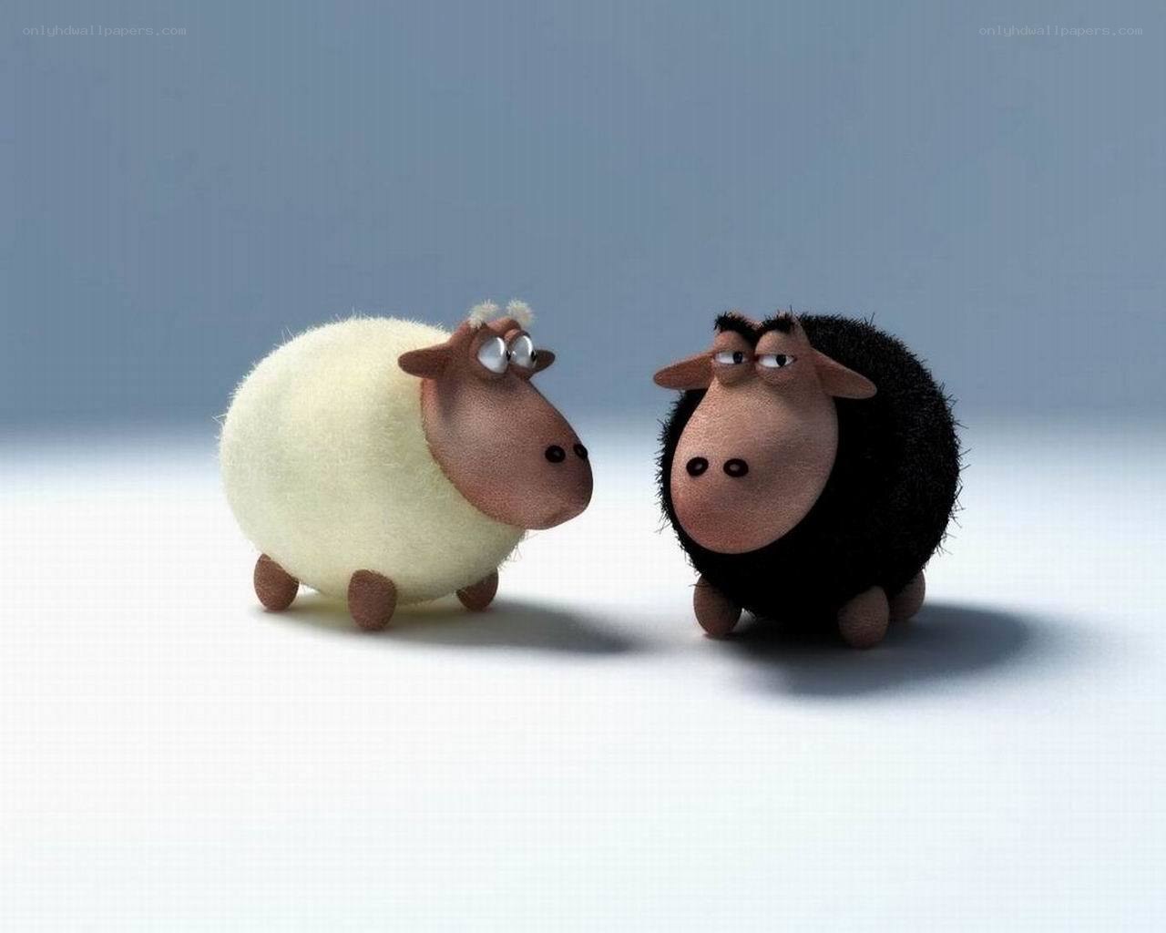 two cartoon sheep facing each other