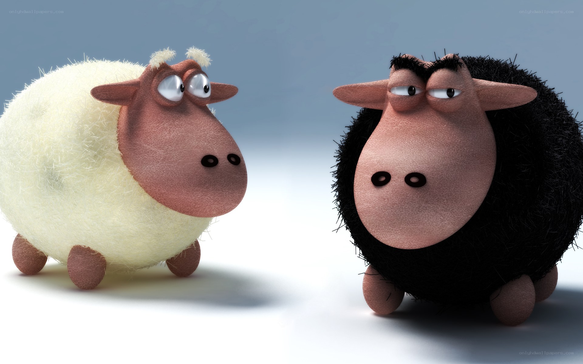 Two cartoon sheep facing each other