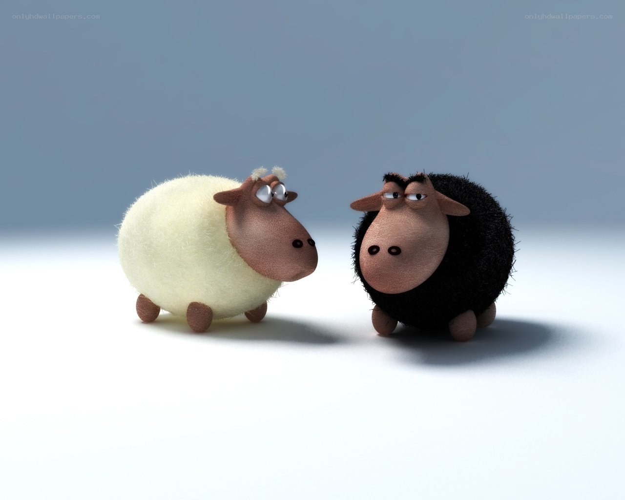 Two cartoon sheep facing each other