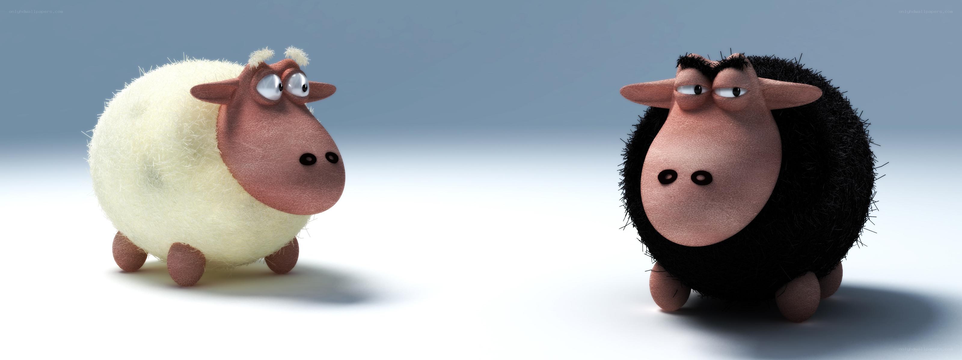 Two cartoon sheep facing each other