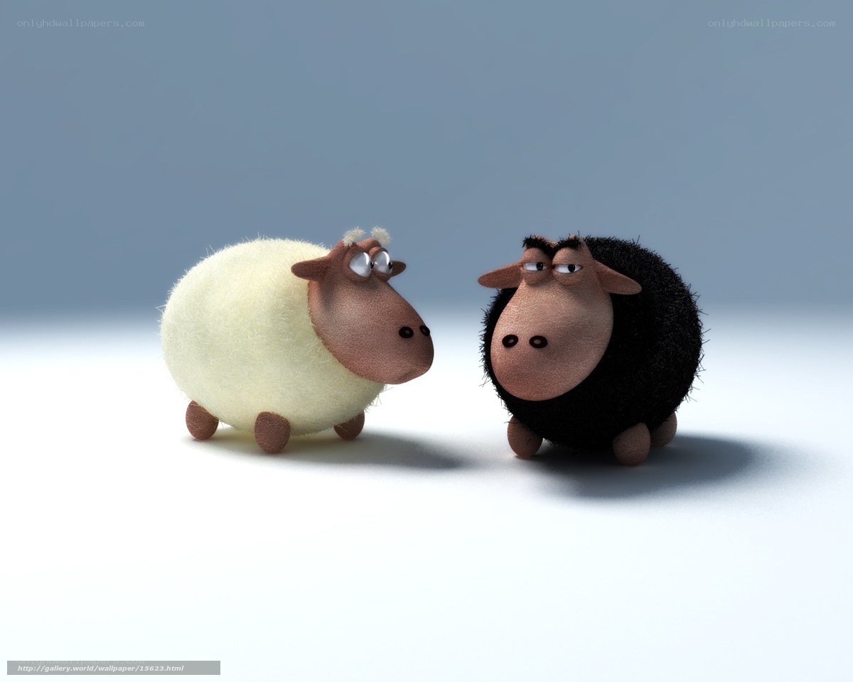 Two cartoon sheep facing each other