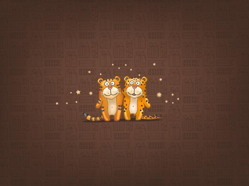 two cartoon tigers on gift background