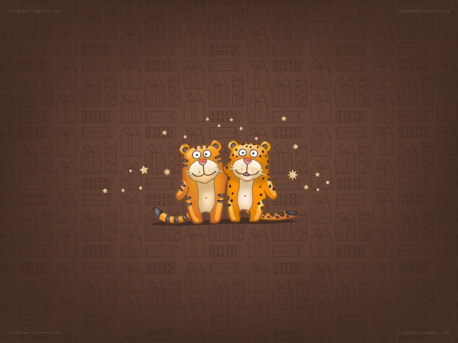 two cartoon tigers on gift background