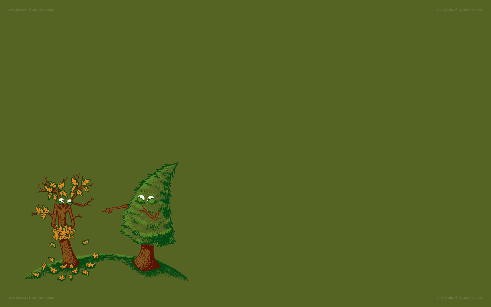 two cartoon trees interacting