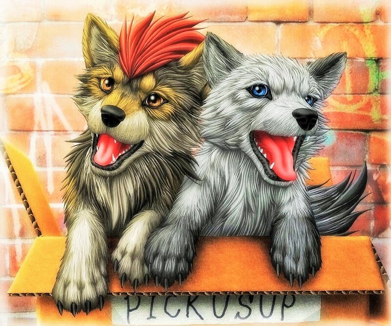 Two Cartoon Wolves