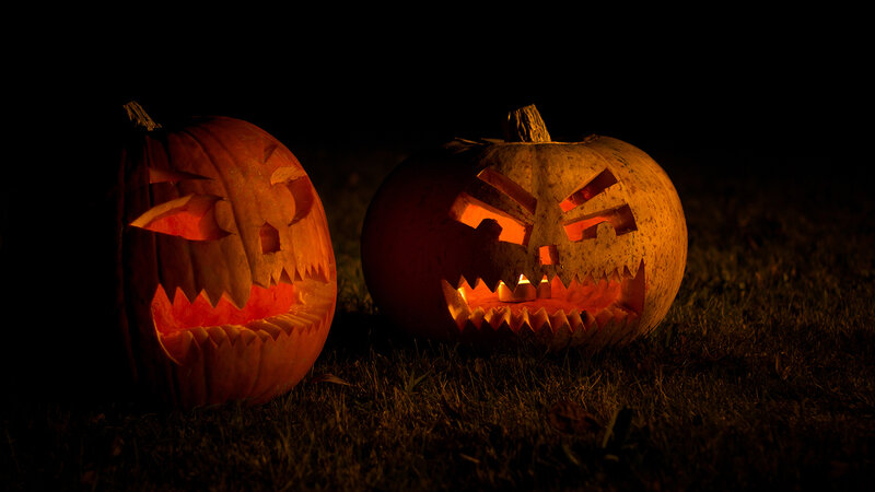 Two Carved Pumpkins — Orange, Dark