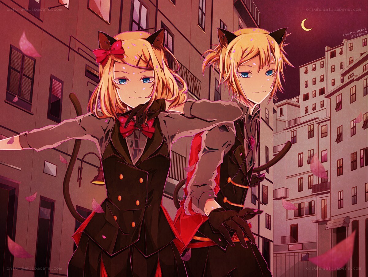 Two cat-eared characters in a city