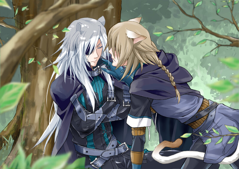 Two cat-eared characters in forest