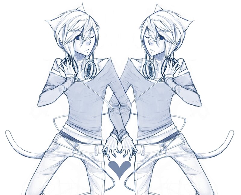 two cat-eared characters sketch