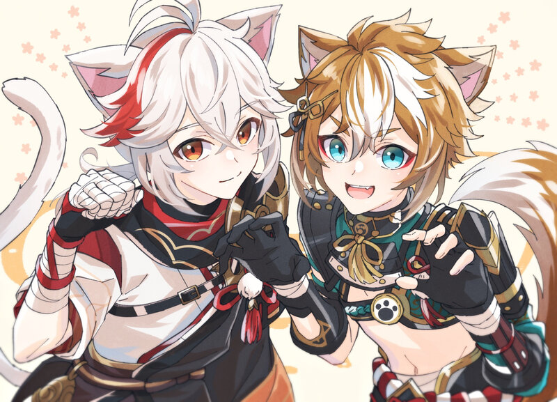 Two Cat-eared Characters — White