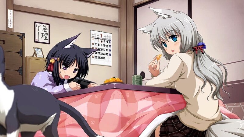 Two Cat-eared Girls at Table