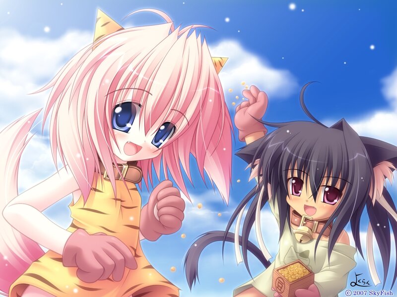 Two Cat-eared Girls — Blue, Cheerful