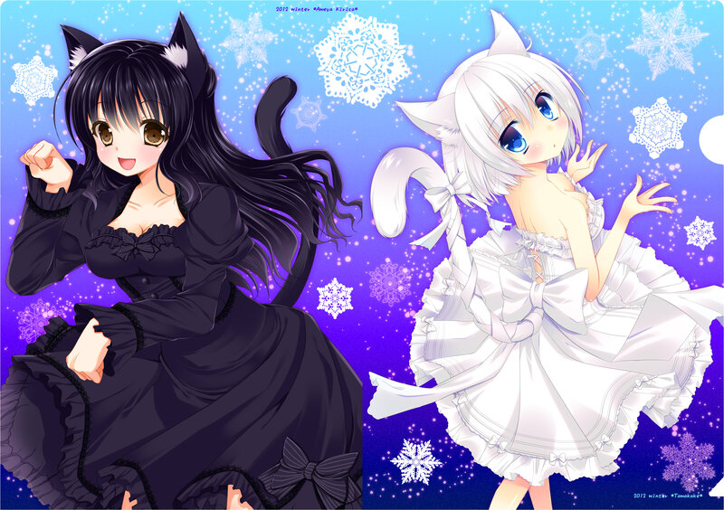 Two Cat-eared Girls — Blue, Playful