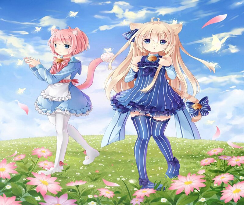 Two Cat-eared Girls — Blue, Serene, Afternoon