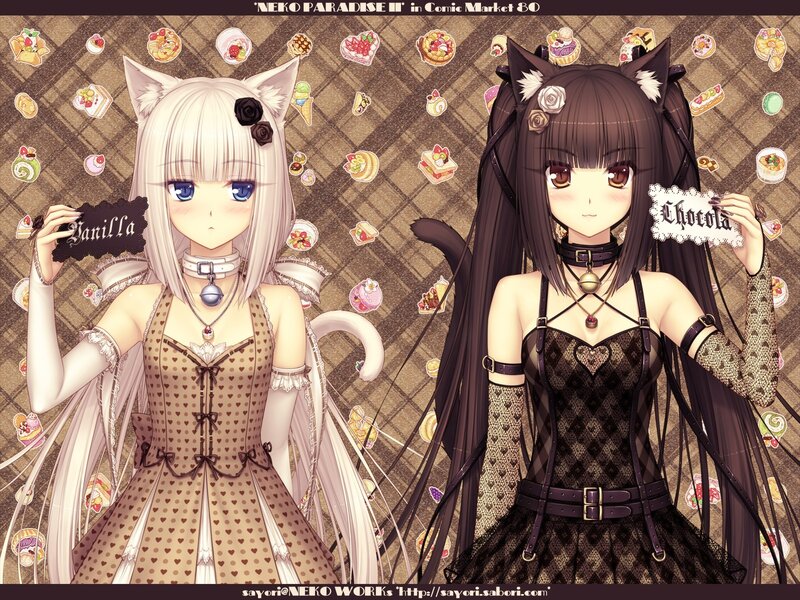 Two Cat-eared Girls — Brown, Playful
