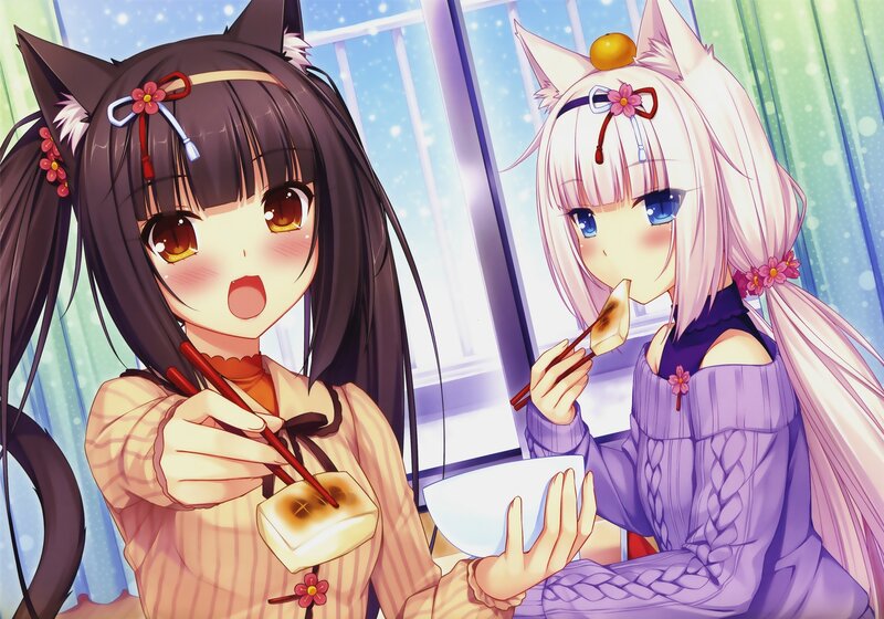 Two Cat-eared Girls Eating