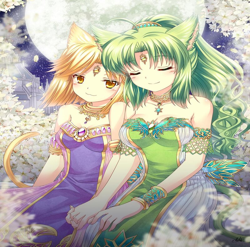 Two Cat-eared Girls — Green, Serene