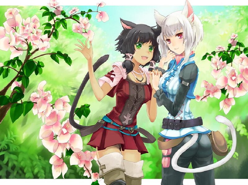 Two Cat-eared Girls — Green