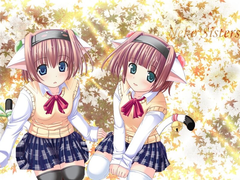Two cat-eared girls in school uniforms