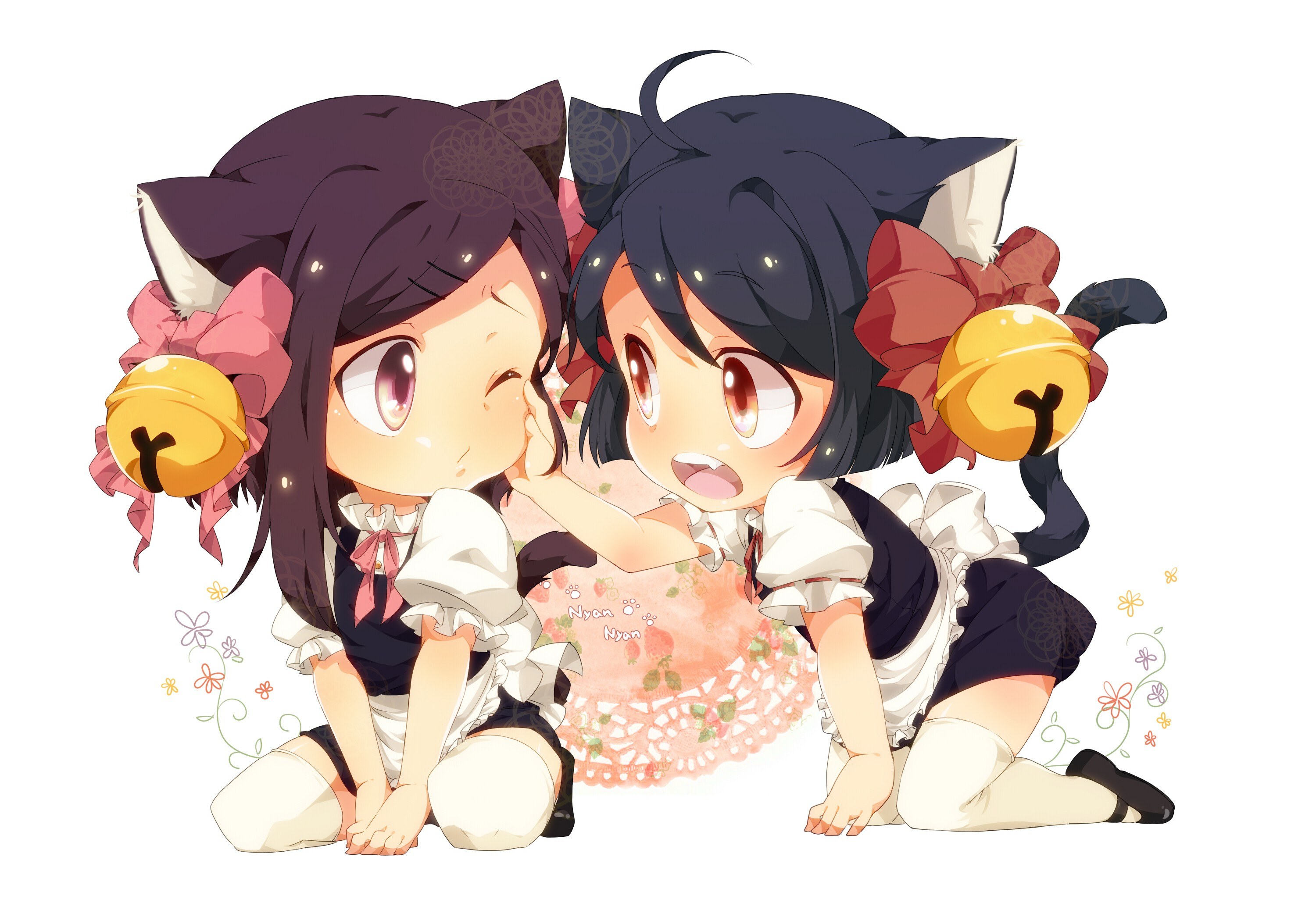 Two cat-eared girls whispering
