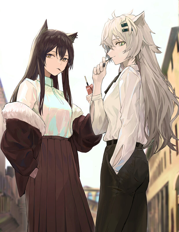 Two Cat-eared Girls — White, Calm