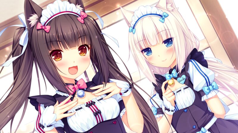 Two Cat-eared Girls — White, Cheerful, Afternoon