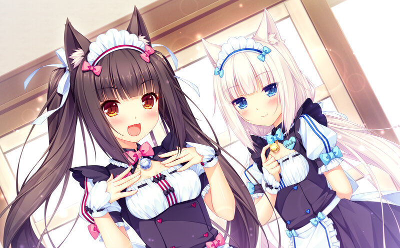 Two Cat-eared Girls — White, Cheerful
