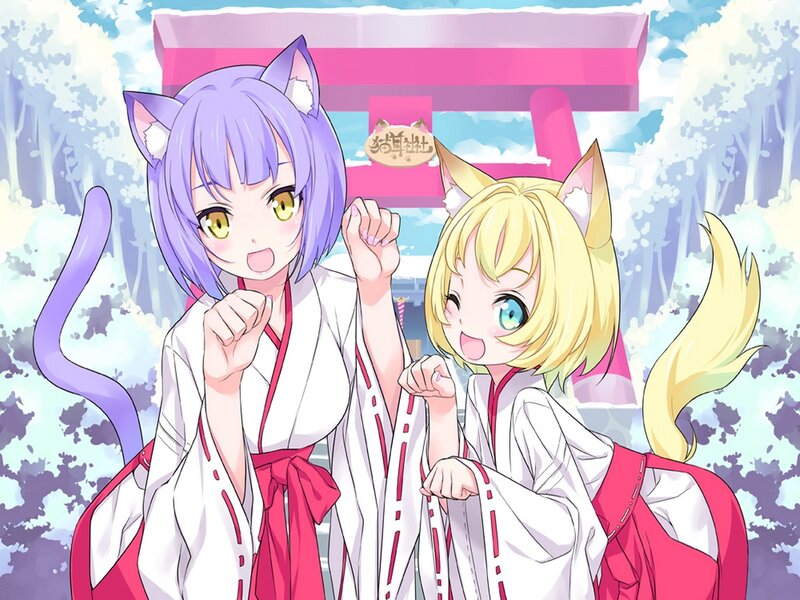 Two Cat-eared Girls — White