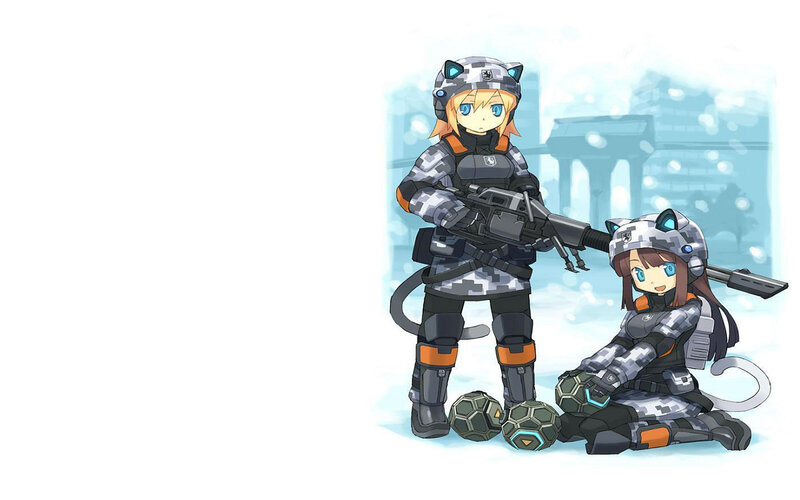 two cat-girl soldiers in winter