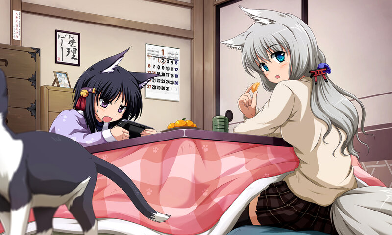 Two Cat Girls at Table