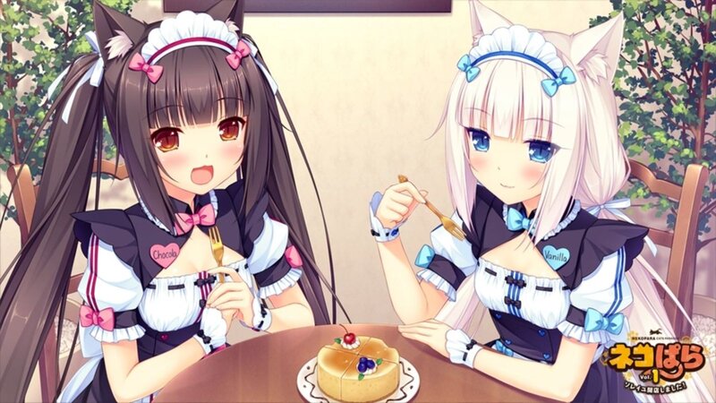 Two Cat Girls Eating Cake