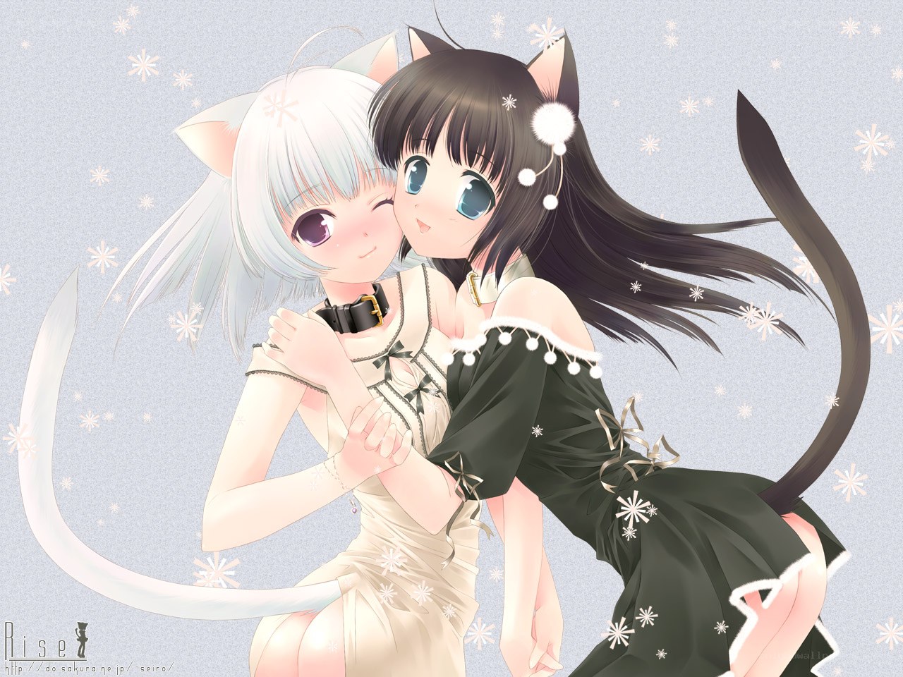 Two cat girls hugging