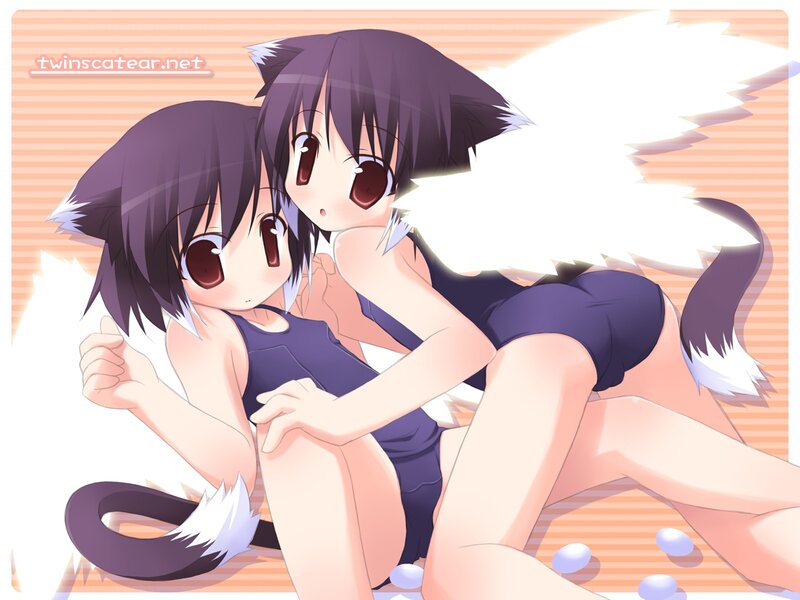 two cat girls hugging